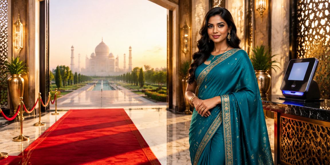 Scenic Indian landmark with sports betting and mobile interface