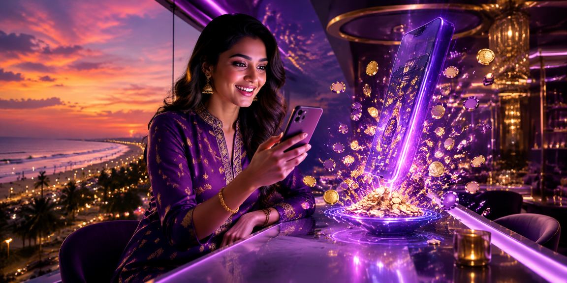 Woman playing VIP rummy tournament on mobile device in Chennai