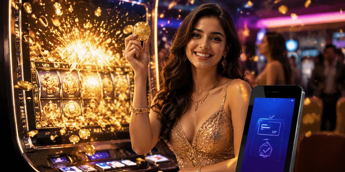 Indian woman enjoying online slot game on mobile device in a cozy home setting